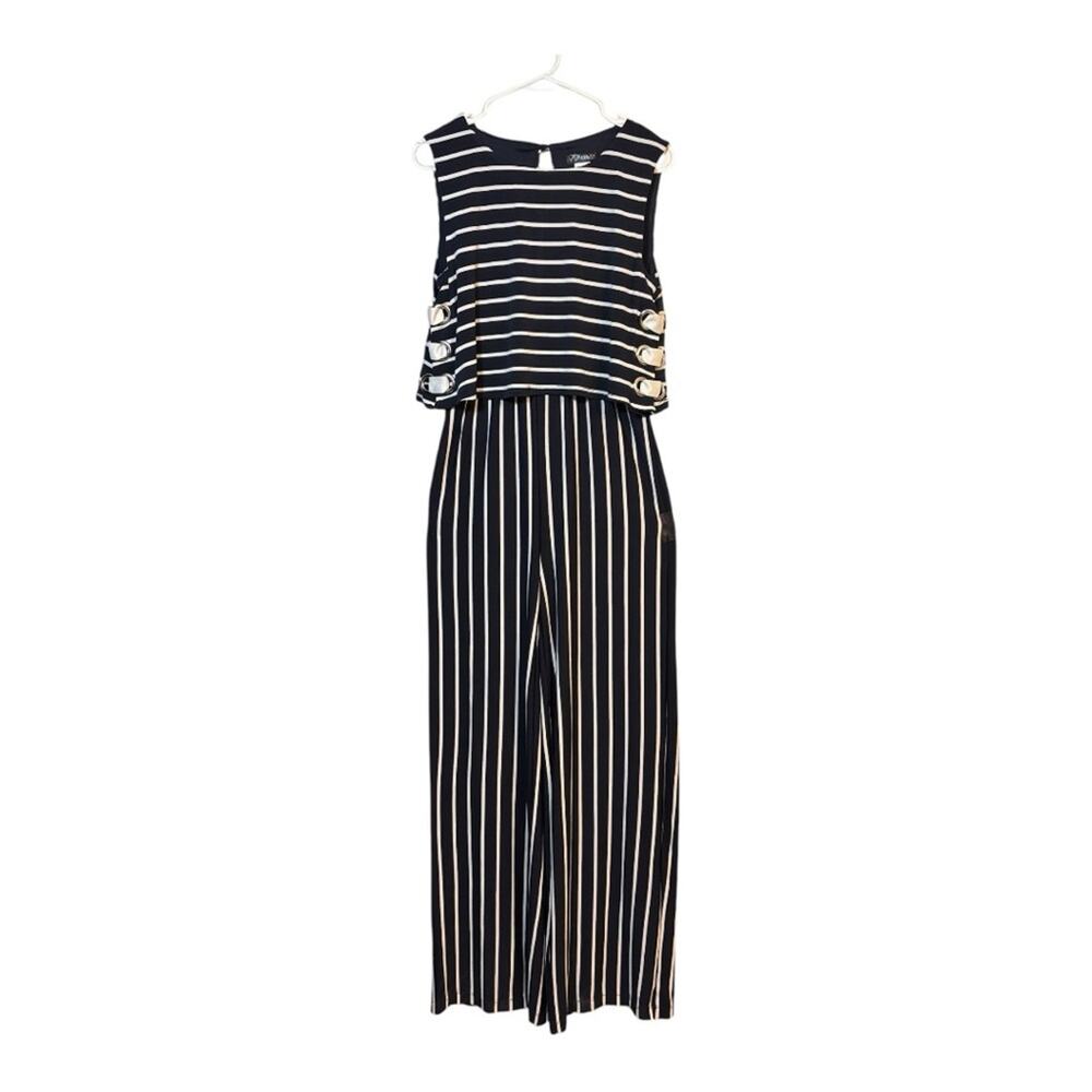 Venus Navy & White Striped Sleeveless Nautical Jumpsuit Size Small 1106
